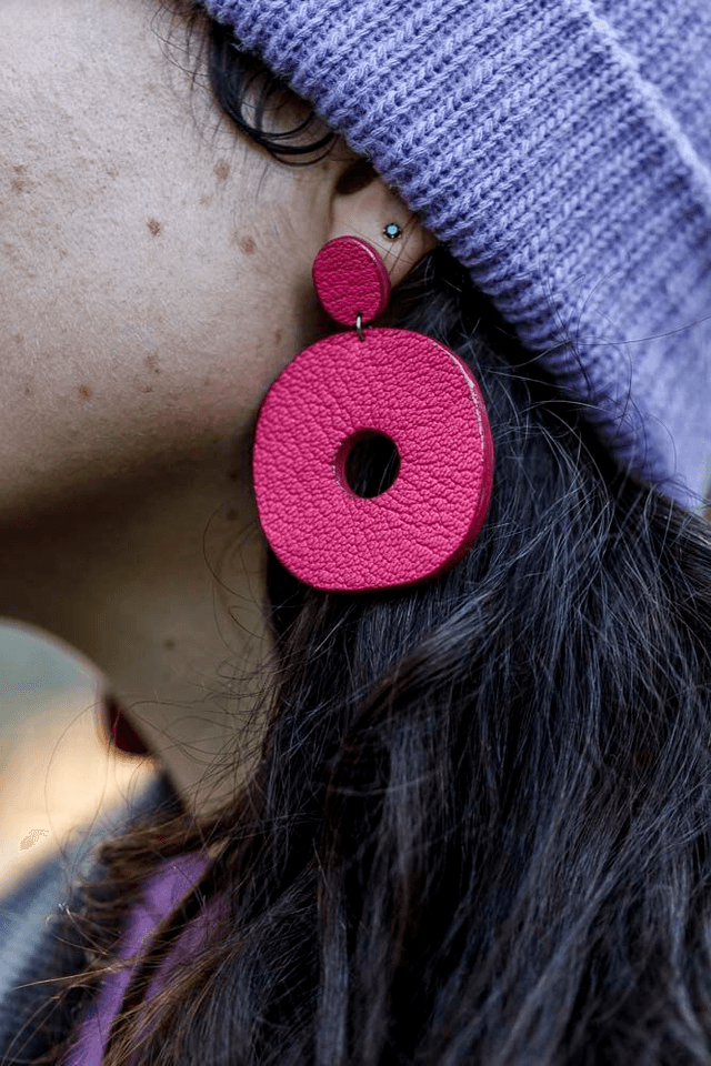 Boucles d'oreilles en cuir GARANCE rose 